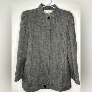 Vintage Mackintosh 100% Wool Pea Coat Gray Tweed Herringbone Lined Black Medium